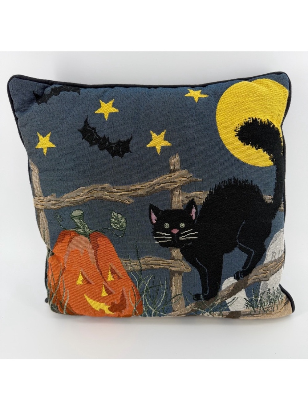 Vintage Riverdale Tapestry Pillow 16" Cat Pumpkin Moon Halloween Fall, USA